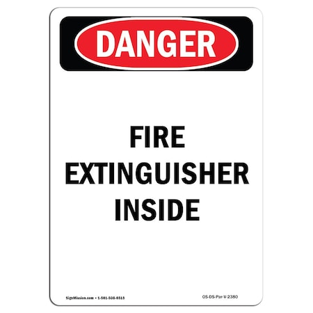 Signmission OSHA Sign, Fire Extinguisher Inside, 5in X 3.5in Decal, 3.5" W, 5" L, Portrait, OS-DS-D-35-V-2380 OS-DS-D-35-V-2380